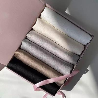 China Hijab Scarf Set With Crease Muslim Luxury Satin Foulard Hijab Scarf Gift Box Shawls Gift Box Solid Color Silk Plain Scarf for sale