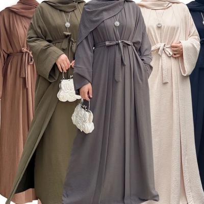 China Polyester Islamic Clothing Turkey Abaya Designs Muslim Clothing Modest Abaya Sets Wrinkle Cotton Two Piece Simple Women Abaya for sale