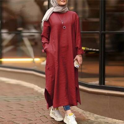 China Polyester 5XL plus size muslimah modest blouse malaysia long sleeve muslim tunic tops muslim round neck tunic tops for sale