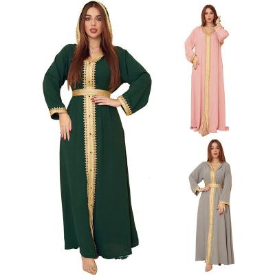 China New Fashion Polyester Women Long Sleeve Abaya Kaftan Dress High Quality Arabic Dubai Kaftan With Hat for sale