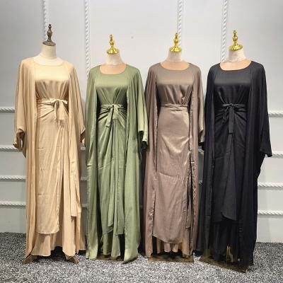 China Polyester Dubai Muslim Abaya Prayer Dress 3 Pieces Set Abaya Women Cardigan Open Abaya Muslim Islamic Clothing Kimono for sale