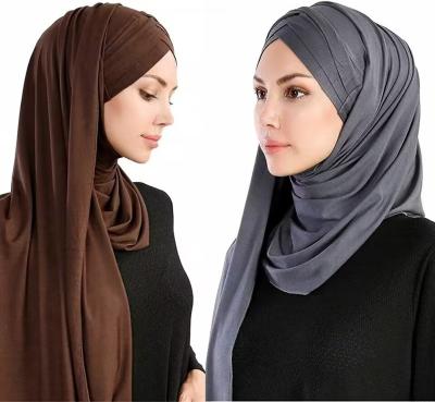 China Muslim Women Two-Piece Hijabs Patchwork Milk Scarf Malaysia Hree-Layer Milk Hat Monochromatic Silk Head Scarf Pull Head for sale