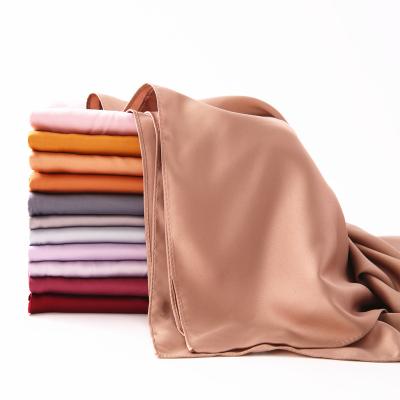 China Long Scarf New Wholesale Silk Muslim Hijab Scarf Shawl For Women Matte Satin Scarf Solid Color Silk Hijab Musulman for sale