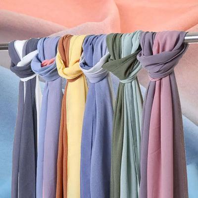 China Muslim Women Hijabs Long Chiffon Scarf Pearl Gradient Color Polyester Chiffon Popular Color Matching Thick Ladies Scarf for sale