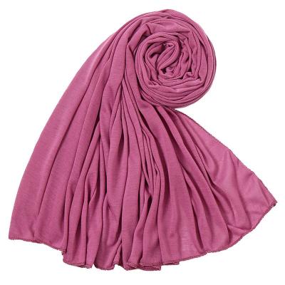 China Wholesale Best Quality Women Elasticity Cotton Hijab Tank Top Hijab Muslim Cotton Scarf Solid Color Mercerized Warm Cotton Scarf Shawl for sale