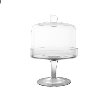 China Sustainable clear lead-free crystal cake stand hand-blown glass cake stand transparent glass cake stand with crystal glass dome for sale