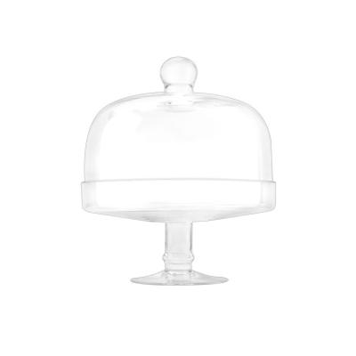 China Sustainable clear lead-free crystal cake stand hand-blown glass cake stand transparent glass cake stand with crystal glass dome for sale