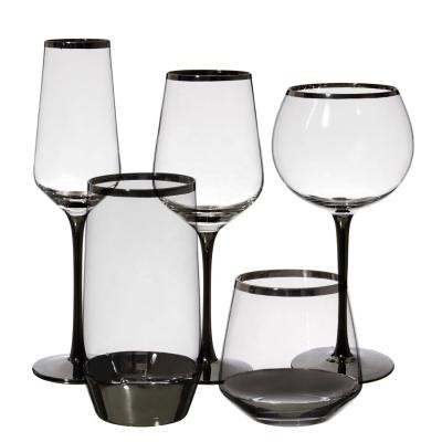 China Samyo Clear Hand Blown Crystal Drinking Tumbler Blown Party Set Sliver Champagne Custom Electroplating Wine Glass for sale