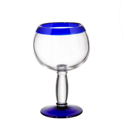 China New Cobalt Blue Whole Blown Glassware Mexican Classic/Postmodern Large Rim Balloon Wine Glasses for sale