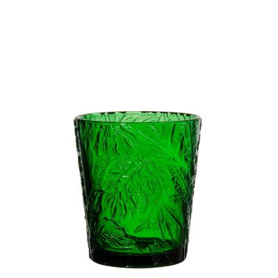 China Samyo Traditional Green Old-fashioned Crystal Stemless Wine Glasses Colorful Pressed Handmade for sale