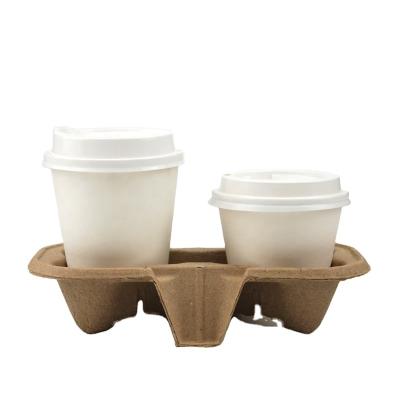 China Biodegradable Biodegradable Paper Cup Holder Tray Factory Price 2 Cups Disposable Takeaway Packaging for sale