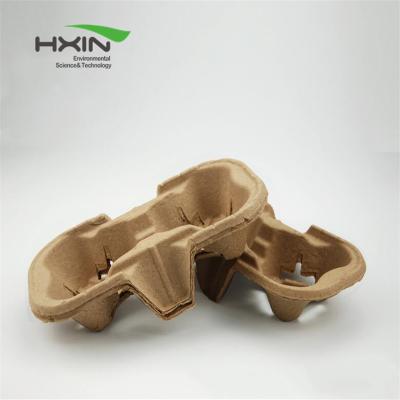 China Disposable Catering Beverage Pulp Mold Paper Coffee Cup Holder Tray Eco-friendly Biodegradable for sale