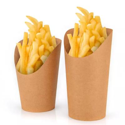 China Butterfly White Paper Disposable French Fries Box Printed Chips Scoop Cup for sale