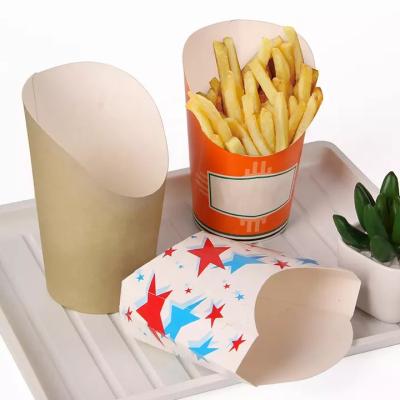 China Popular Disposable Kraft Paper Burger Fries Fries Cups Take Away Potato Chips Container for sale