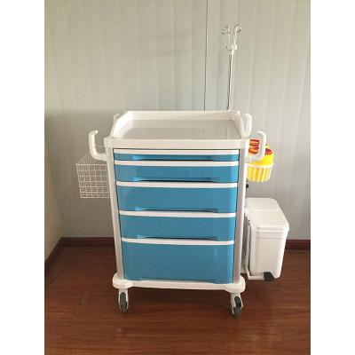 China Hospital Furniture Good Quality Hospital Emergency Carts ABS With Drawer Trolley Treatment Trolley for sale