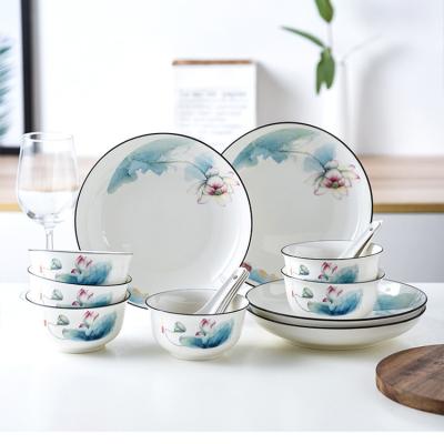 China Viable Bone China Blue and White Bowl Spoon Dish Dish Porcelain Ceramic Dinnerware Set for sale