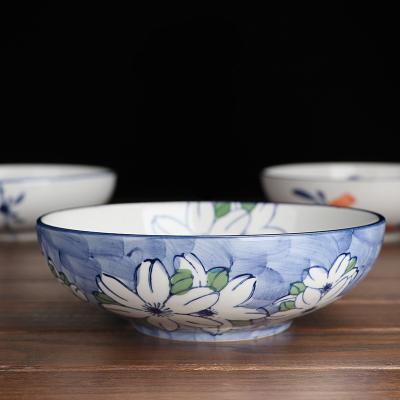 China Japanese tableware stocked customized underlay hand-painted household ceramic shallow soup bowl for sale