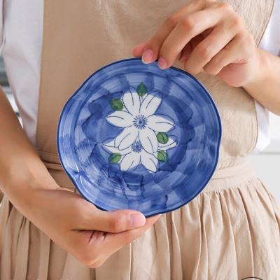 China Japanese Style Plum Hand Painted Viable Shape Underlay Ceramic Deep Home Dinner Dish for sale