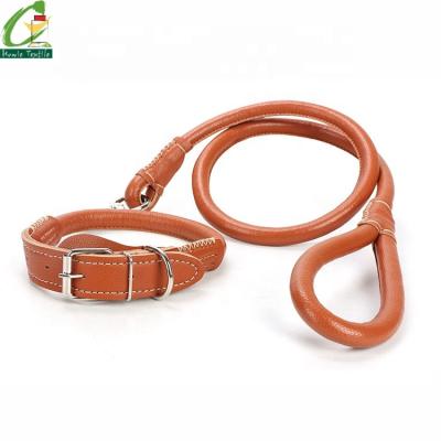 China Padded Italian Style Vegan Rolled Leather PU Tag Dog Collar And Leash for sale