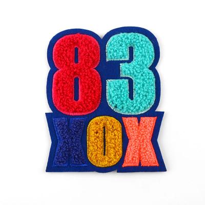 China 2019 Viable Wholesale Custom Iron On 26 Letter Alphabet Chenile Number Embroidery Patches For Apparel for sale