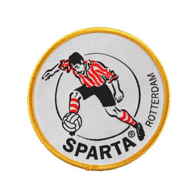 China Designer Iron On Sports Club Band Textile Badge Viable Custom Cartoon Woven Patches For Apparel for sale