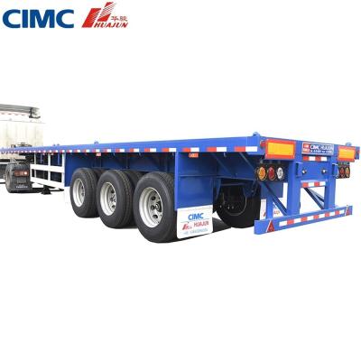 China 50 Tonnen Lastwagenanhänger 3 Achse 40ft CIMC HUAJUN Flatbed Semi-Trailer zu verkaufen