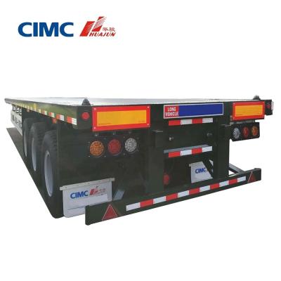 China CIMC HUAJUN 3 Axle 40ft Flatbed Container Semi Trailer with 12 Twist Locks and 12380*2500 Size for sale