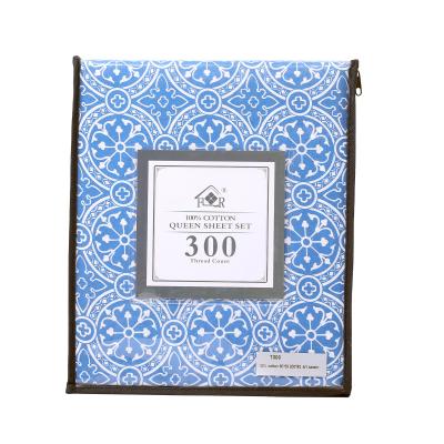 China Hot Sale 300TC Cotton Fabric Anti-static Blue Flower Printed Bed Sheet For Adult For Home for sale