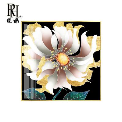 China Abstract Rose Glass Flowers Gold Decor Living Room Painting Canvas Modern Prints Waterproof Home Black Crystal Porcelain Wall Pictures for sale