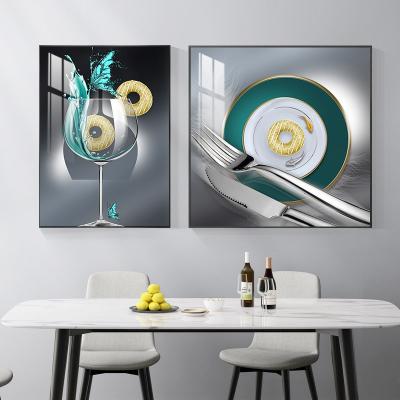 China Restaurant Waterproof Modern Decorative Luxury Glass Wine 2PCS/SET Crystals Wall Painting Art for sale