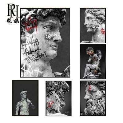 China Waterproof David Graffiti Statue David Head Sculpture Posters Prints Street Canvas Frames Street Graffiti Canvas Painting Pop Art for sale