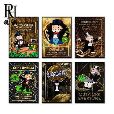 China Alec Monopoly Waterproof Motivational Posters Rich Man Businessman Make Money Pictures Framed Canvas Painting Wall Art Monopoly for sale