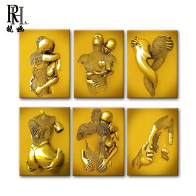 China Metal Statue Figure Lovers Couples Home Decoration Canvas Painting Abstract Print Wall Art Waterproof Abstract Posters Art for sale