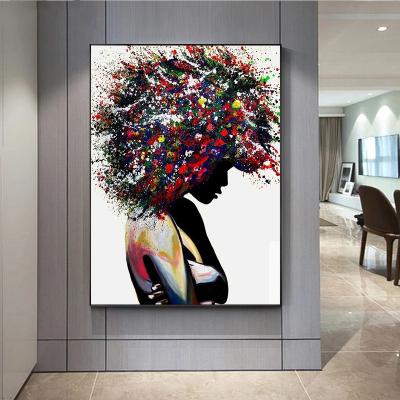 China Waterproof African Home Artwork Modern Woman Picture Posters And Prints Wall Decor Graffiti Black Wall Canvas Paintings For Home for sale