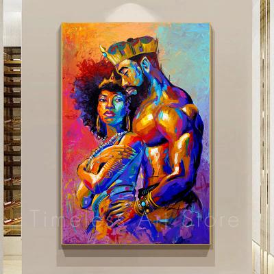 China Waterproof Home Decoration Graffiti Queen Canvas Print Painting Wall Pictures African Black King Woman Art Poster for sale