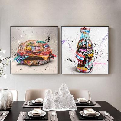 China Waterproof Home Decor Cuadro Burger Art Graffiti And Coke Bottle Painting Decoration Canvas Wall Pop Art Posters Framed Print for sale