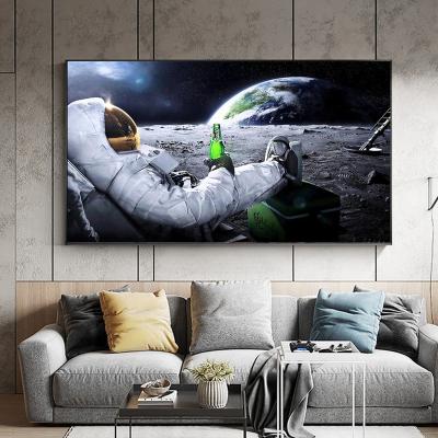 China Waterproof Home Decor Astronaut Drink Beer On The Moon Printed Wall Art Picture Quadros Street Graffiti Framed Pop Wall Art for sale