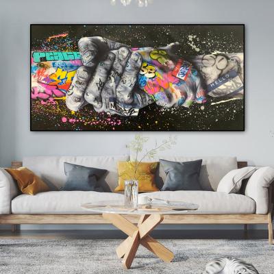 China Waterproof Home Decor Cuadros Graffiti Handshake Gesture Posters Prints Street Wall Art Picture Canvas Painting Pop Art for sale