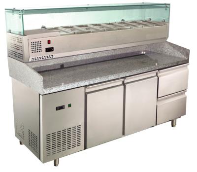 China Granite Countertop Pizza Case Reach In Refrigerator Freezer With Prepare Unit , 380L+65L for sale