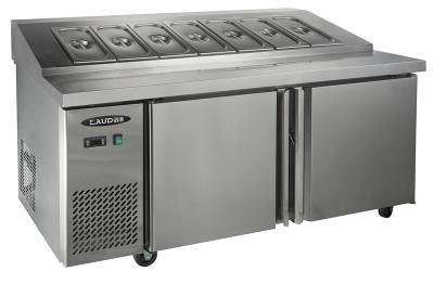 China refrigerador de aço inoxidável do tampo da mesa da porta 225L dois com bandeja da GN, -16℃~-20℃ à venda