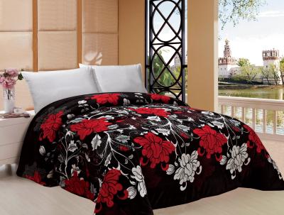 China Big Flower Pattern Warm Bed Sheets For Winter , Printed Flannel Winter Bedding Sets for sale