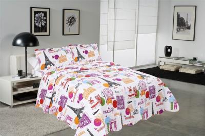 China Modern Style Printed Quilt Set With Classic Ticking Printing For Bedrooms for sale