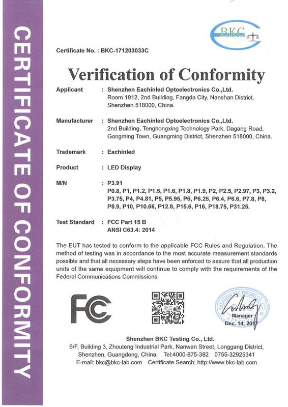 FCC - Shenzhen Eachinled Optoelectronics Co., Ltd.