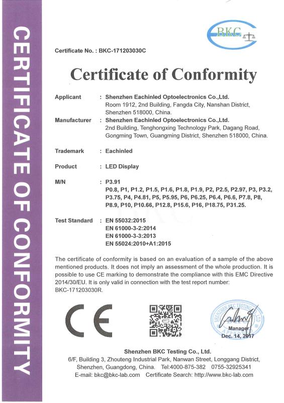 CE - Shenzhen Eachinled Optoelectronics Co., Ltd.