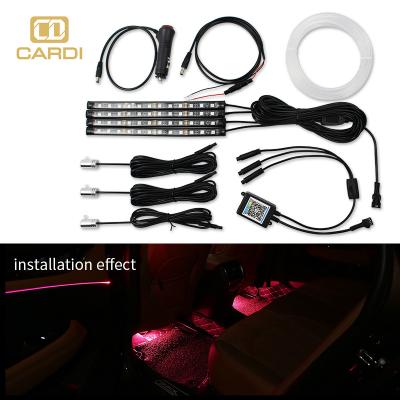 China 2020 Popular Car Decorative Light DC12V APP 64 Tooth Blue Colors Car Led Atmosphere Interior Floor Foot Strip Light for sale