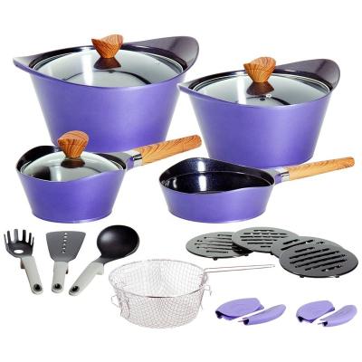 China Durable 19pcs Die Casting Aluminum Non Sticking Ceramic Coating Induction Bottom Cookware Set for sale