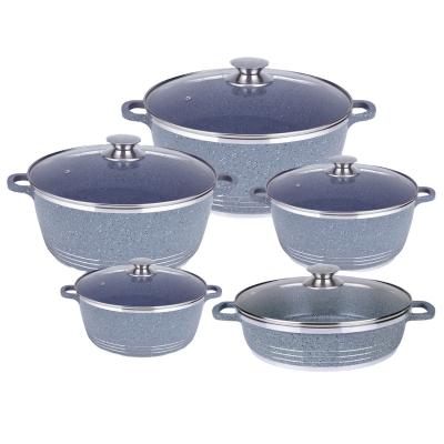 China 10pcs viable die-cast aluminum non-stick ceramic marble die-cast with glass lid cookware set for sale