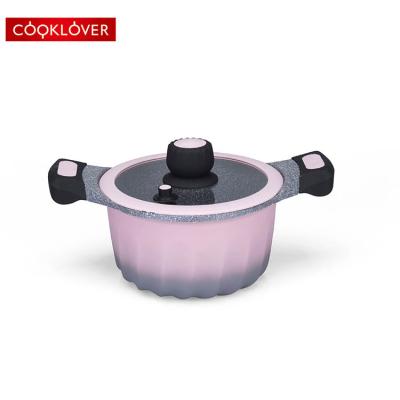 China Viable 28cm French Die Cast Aluminum Nonstick Marble Coating Pot Cookware Sets for sale