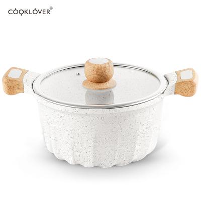 China Sustainable Marble Granite Liner Die Cast Aluminum Induction Bottom Casserole Cookware With Nonstick Coating Soup Pot for sale