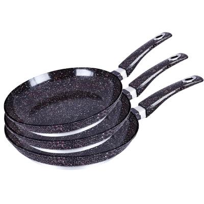 China 3pcs viable Die Cast Aluminum Ceramic Marble Coating Bottom Round Nonstick Induction Frying Pan Cookware Set for sale